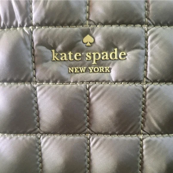 Kate Spade New York Quilted Green Nylon Puffer Mini/Medium Zip Backpack - Picture 4 of 15